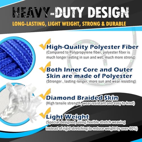 150 ft 1/4 inch (7mm) Polyester Rope (Nylon - Like Durability) Poly Flag Pole Clothes Line Camping Utility Good for Tie Pull Swing Climb Knot (Black) - color: Black, size: 1/4" x 150'