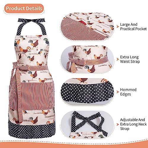 Lovely Flower Pattern Retro Aprons With Large Pockets for Women Girls Cooking Kitchen Bakery Mother's Gift - color: Lovely Chicken