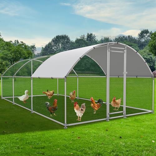 NUGRIART Large Metal Chicken Coop, Outdoor cage Run with Waterproof and Anti-UV Cover, Dome Roof Walk-in Poultry Cage Rabbit Duck House for Outside, Backyard and Farm. - size: 228.0"L x 120.0"W x 78.0"H