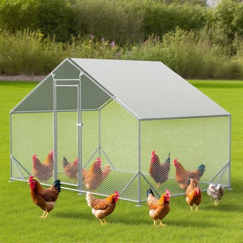 Garvee Large Metal Chicken Coop,Walk-in Poultry Cage,Outdoor Hen Run House with Waterproof and Anti-Ultraviolet Cover Rabbits Habitat Cage for Outdoor | Spacious outdoor run, UV protective cover, multi-use cage for chickens, rabbits and ducks - size: 6.5"