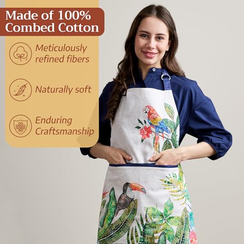 Maison d' Hermine Aprons for women with Pocket 100% Cotton (27.50"x31.50") | Adjustable Neck Strap & long ties Apron Men Chef Wedding Cooking Gardening Server Maid - color: 033 - Mosaic