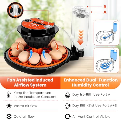 12 Egg Incubator for Hatching - Chicken, Duck, Quail & Goose – Automatic Egg Turner, Temperature & Humidity Control, Digital LED Display, Auto Water Refill System – Starter Kit with Plush Chick House
