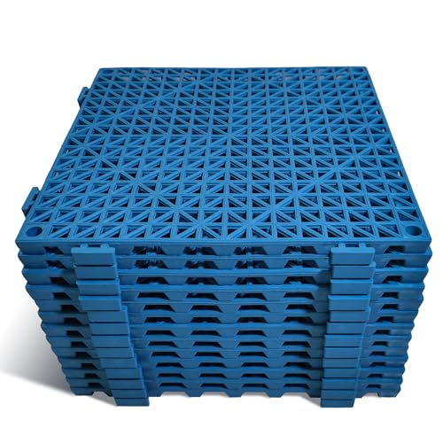12 Pack Modular Interlocking Cushion 11.6" x 11.6" Rubber Mat Floor Tile Mats Drain Pool Patio Balcony Yard Pet Area Washer Pad(Blue) - size: blue