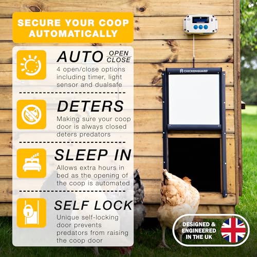 ChickenGuard Automatic Chicken Coop Door Opener, Power by Solar/Batteries/Electric. Strong Motor Lifts 2kg; Timer/Light Sensing; Motor Units only or Combination Kits (PRO + Door + Batteries) - size: PRO + Door + Batteries