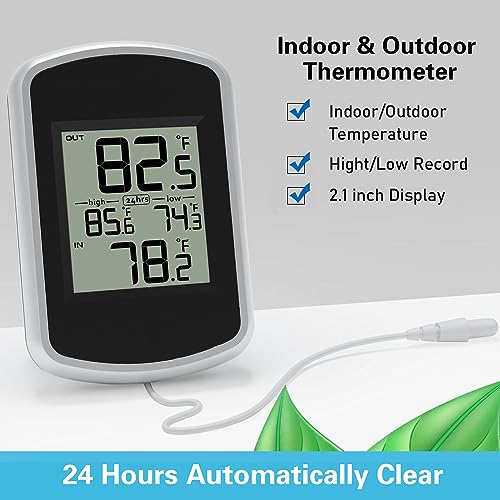Urageuxy Wired Indoor Outdoor Thermometer, Home Room Temperature Monitor with Min/Max Record and 78.74inch Line Probe Sensor, Fahrenheit Only