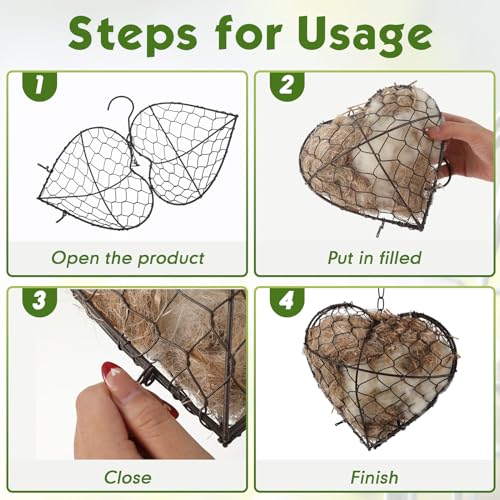 2 Pcs Bird Nesting Material, Hummingbird Nest, Natural Nesting Fiber Cotton, Refillable Nestings Accessories for Wild Bird, Enjoy Birds Gardening Outside, Garden Decoration Gifts (Heart Shaped) - size: Heart Shaped