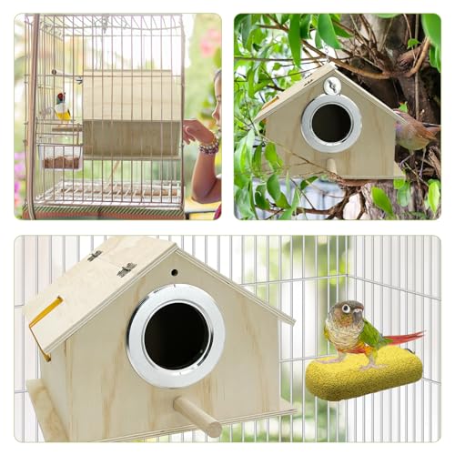 kathson Parakeet Nest Box Bird Nesting House Parrot Breeding Mating Box for Lovebirds Cockatiel Budgie Finch (10.1''x8.5''x7.3'')