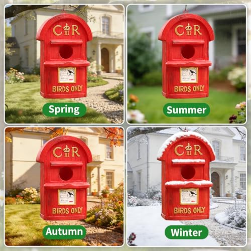 Bird Houses for Outside Red Mailbox Birdhouse with Hand-Painted Resin Birdhouses for Outdoors for Bluebird Finches Cardinals Bird Nesting Garden, Patio, Yard - color: Red