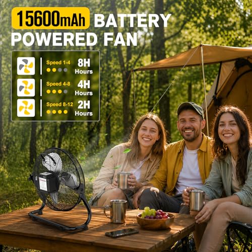 14" Solar Powered Fan with 20W Detachable Solar Panel, Black | Built-in Rechargeable Battery, Portable, 12 Speed, 360° Tilt for Outside, Camping, Greenhouse, Chicken Coop, Patio, gazebo - color: 14" Black