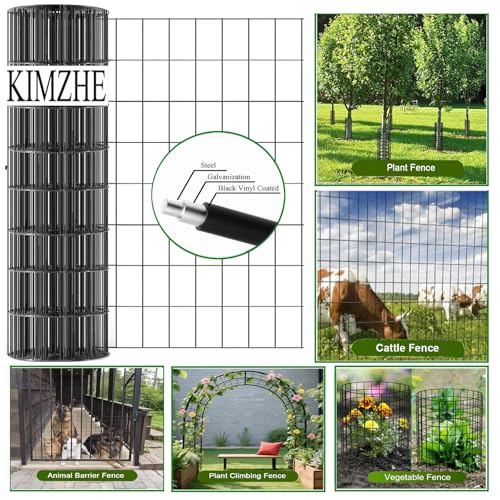 Welded Wire Fence 24inch x 50ft, 2inch x 3inch Black Chicken Wire Fencing, 16Gauge PVC Coated Garden Wire Fence Rolls, Anti-Rust Metal Fencing for Yard Plant Protection Poultry Netting - size: 2ft x 50ft