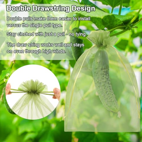 Shintop 100Pcs Fruit Protection Bags, 8x12 Inch Green Grape Netting Cover | Drawstring Garden Bags, Fine Mesh Pest Barrier, Breathable Organza, Lightweight for Delicate Stems, For Apples, and Tomatoes - size: 8x12 inch