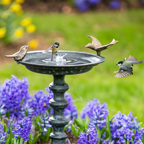 Evergreen Garden Hummingbird Bird Baths for Outdoors Heavy Duty | Metal Bird Bath Bowl with Stand | Ground Standing Bird Bath and Feeder for Garden Yard Deck - size: 20"H Brass Bird