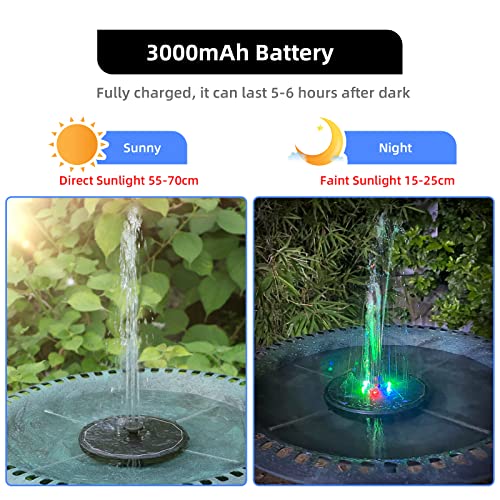 Solar Powered Fountain 4W Bird Bath Fountains Pump Upgraded Glass Panel Fountains with Color LED Lights 7 Nozzles & 4 Fixers for Garden Small Pond Outdoor Swimming Pool Fish Tank
