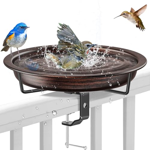 Deck Mounted Bird Bath for Outside, Detachable Birdbath Bowl with Sturdy Clamp, Outdoor Bird Baths Bowl for Attracting Birds Garden Yard Decor (Brown) - color: Brown
