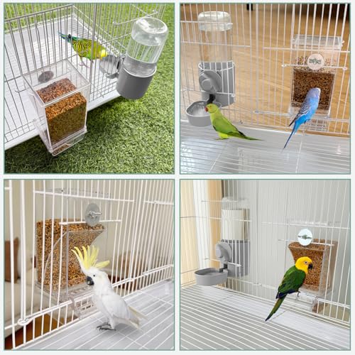 lemtrflo No Mess Bird Feeder Water Dispenser Set, Bird Feeder for Cage | Cage Accessories for Parrot, Finches, Budgies and Canaries - color: grey
