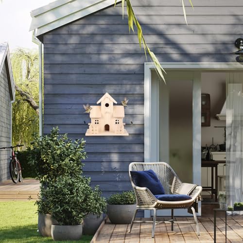 Balacoo Wood Birdhouse 7.87 Inch Unpainted Hanging Nest for Birds | Unpainted solid wood, hanging or tabletop setup, garden patio display, 4.92 x 7.87 x 7.87 inch, check entry size