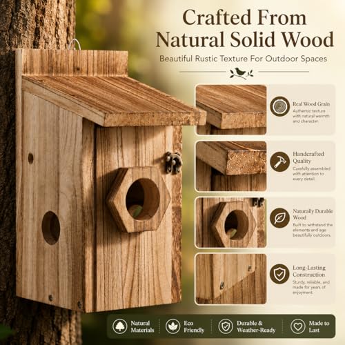 Bird House for Outside Hanging, Wooden Bluebird House with 3 Entrance Hole Sizes, Easy Clean Outdoor Birdhouse for Bluebirds Wrens Chickadees Finch Swallow, Ventilated Cedar Nesting Box - style: 1 Pack