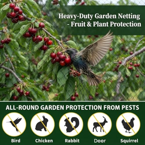 50x50 FT Heavy Duty Bird Netting for Chicken Coop & Garden | HDPE Poultry Netting Fence 1 Inch Diamond Mesh, Fruit Tree Vegetable Protection from Birds Deer Squirrels - size: 50x50 FT