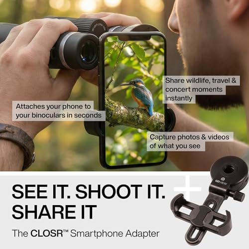 ZOOMR 8x42 Binoculars — Lightweight, Durable Binoculars for Adults w/Smartphone Adapter, Strong GFRP Housing, Anti-Fog & Multi-Coated Lens — for Travel, Nature, Sports - Phantom Black | High Powered Lightweight, Fully Multi-Coated Optics, CLOSR™ Smartphon