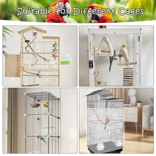 Bird Cage Seed Catcher – Stretchy Mesh Skirt for Parrot Cages, White | Fits most bird cages, stops seed scatter. Breathable, lightweight, reusable. Easy install, washable. Keeps floor clean.