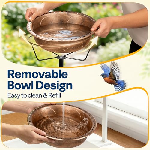 VIVOHOME Bird Bath for Outside with Metal Ground Stake, Bronze | Weather-Resistant ABS, 13-Inch Bowl, 1.45-Gallon Capacity, for Outdoor/Garden, Bird-Friendly, Easy to Clean - color: Bronze, size: Birdbath Only