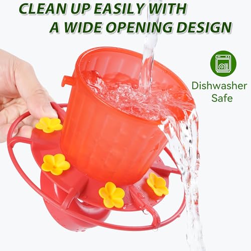 Retractable Hummingbird Feeder – 6 Feeding Ports, Leak-Proof, Ant & Bee Proof, Easy Top-Fill & Easy to Clean, Durable ASA Plastic, 18.5 oz Capacity, Adjustable Hanging System with 44" Extension(Red) - color: Red,1 Pack