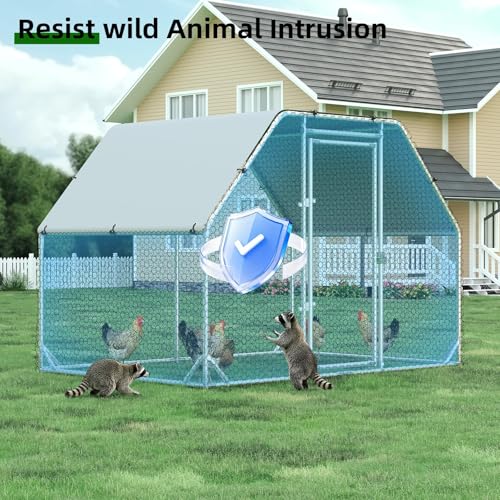 4ever2buy Metal Chicken Coop, 9.2x6.3 FT Walk-in Chicken Run Pen Poultry Cage, Water-Resistant & Anti-UV Cover, Large Chicken Coop for 6-8 Chickens - size: 110.3"L x 74.8"W x 76.8"H