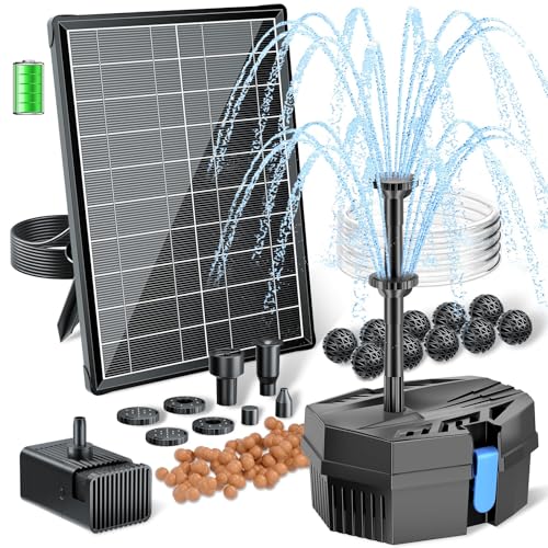 Solar Fountain Pump with Pond Filter Kit Built-in 3000mAh Battery Backup, 8W Solar Water Fountain Pump, Pond Filters for Outdoor Ponds Bird Baths DIY Water Feature - size: 8W Fountain with Pond Filter