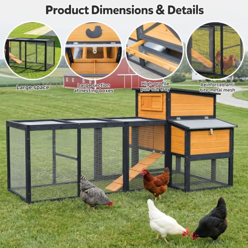 RUNSHED 80" Large Wooden Chicken Coop with Run, Outdoor Hen House for 4-6 Chickens, Ventilation Window & Sliding Doors, Waterproof Felt Roof, Easy-Clean Full Rear Door, Predator-Proof Latches
