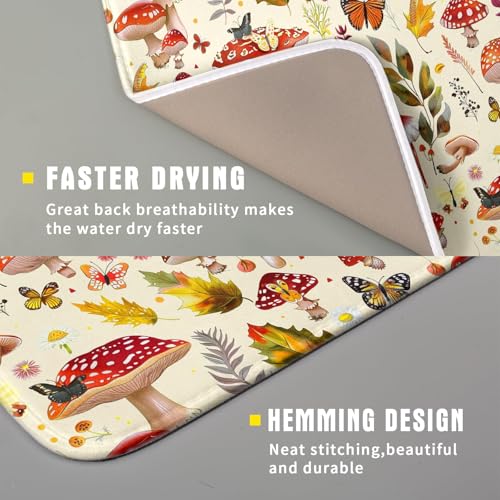 Forest Mushroom Dish Drying Mats Wild Plant Butterfly Kitchen Sink Rack Mats 16 X 18 Inch - color: Wild Plant - Multi, size: 18" x 16"