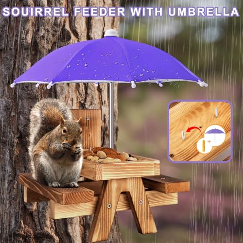 Gnodary Squirrel Feeder with Umbrella, Squirrel Feeders for Outside, Squirrel Picnic Table Feeder - Chipmunk Feeder Hold Corn, Corn Cob, Peanuts (Dark Purple) - color: Purple-Dark Purple