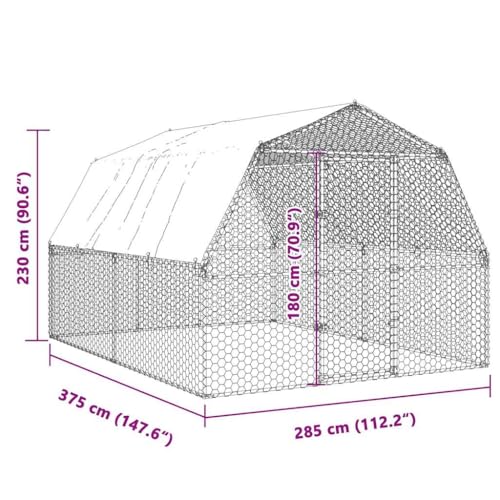 Large Walk-in Chicken Coop 147.6x112.2x90.6 Inch Outdoor Poultry Run Cage with Galvanized Steel Frame and Protective Cover for Chickens and Small Animals Silver - color: Silver-A