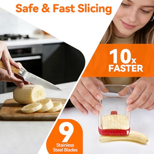 2 Pack Fruit Slicer Cup for Strawberry, Banana, Hard-Boiled Egg - Detachable Cutter with Push Plate - Rapid & Safe Slicing Kitchen Gadget for Quick Meal Prep(Black + Red) - color: Black + Red