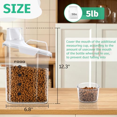 Dog Food Container, 3-5 Lb Dog Food Storage Containers with Airtight,Thicken the Lid, Large Pour Spout Cat Food Container with Measuring Cups,Portable Travel PetFood Storage Container (White) - color: White-narrow spout