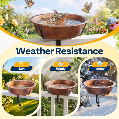 VIVOHOME Deck-Mounted Bird Bath with Adjustable Metal Clamp, Bronze | Weather-Resistant ABS, 1.45-Gallon Capacity, for Railing/Fence/Balcony, Bird-Friendly, Easy to Clean - color: Bronze, size: Birdbath Only