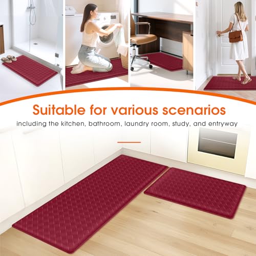 TranquilRelax 2-Piece Kitchen Mats, Cushioned Non-Slip Floor Mats, Burgundy | Kitchen mats for floor, water-resistant anti fatigue mats for kitchen floor,laundry & entryway, 17.3 x 30 and 17.3 x 47 in - color: Burgundy, size: 2-Piece | 30"+47" | Standard