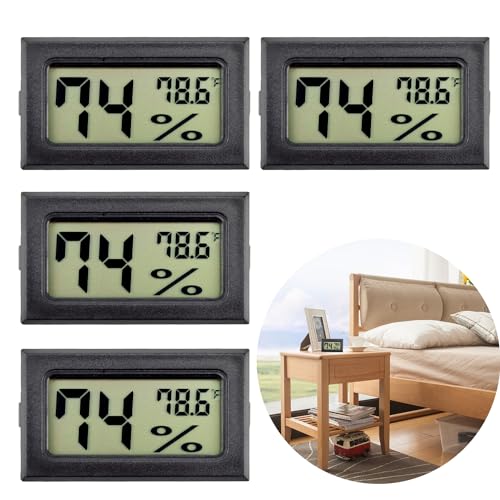 4pcs Indoor Hygrometer Thermometers, Humidity Meters Gauge Mini Digital Thermometer Hygrometer with Fahrenheit (℉) for Humidors, Refrigerator, Greenhouse, Garden, Cellar, Closet.