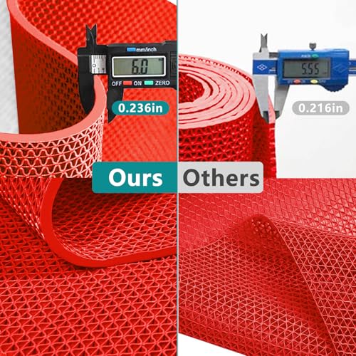 WochiTV Non Slip Drainage Mats PVC Pool Floor Mat 0.23'' Thick Outdoor Indoor Parking Space Mat for Bathroom Garage Basement Backyard Commercial Kitchen 3x16.6Ft Red - color: Red, size: 3 x 16.6 ft