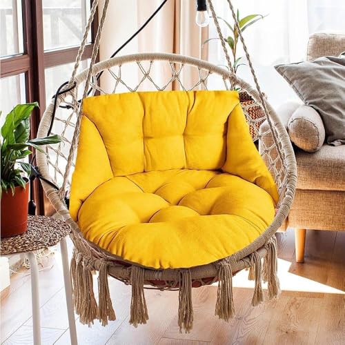 Hammock Chair Cushion, Hanging Basket Egg Chair Cushion Round Seat Thick Nest Back Pillow for Patio Garden Swing Chair Seat Pads (Only Pads) (Yellow) - color: Yellow