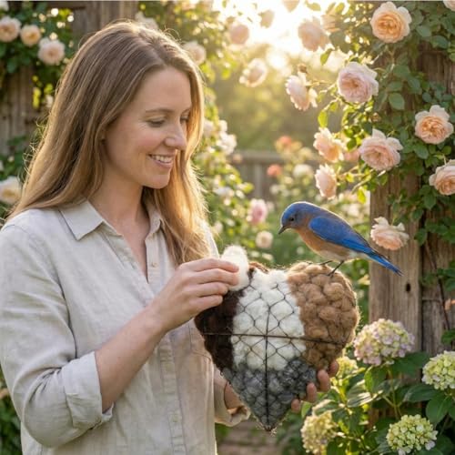 Handmade Alpaca Fiber Bird Nesting Heart, Heart-Shaped Hummingbird nest that can be Filled with Nesting Material, Winter Tree Shelter for Wild Bird, Bird's Nest Material Storage Box