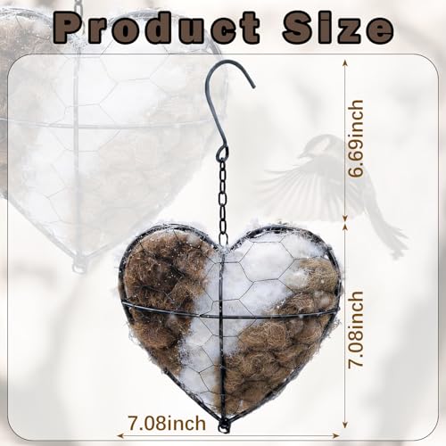 Handmade Alpaca Fiber Bird Nesting Heart, Birds Nests Material Holder, with Refillable Natural Nesting Materials, for Bird Nesting - Outdoor Garden Dispenser & Nesting Material for Wild Birds