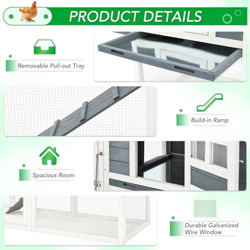 123" Large Chicken Coop for 6-10 Chickens | Outdoor Chicken Coop with 4 Nesting Boxes&Run Poultry Cage Hen House w/UV-resistant roof, predator-resistant wire mesh - color: Grey, size: 123.0"L x 27.5"W x 42.5"H