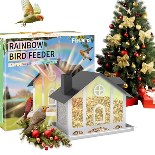 FlowaFoli Bird Feeder House for Outside, Decorative Large Bird Feeders for Outdoors with Rainbow Acrylic Panels, Ideal Gift for BirdLovers to Attract Feathered Friends Year-Round - style: Premium