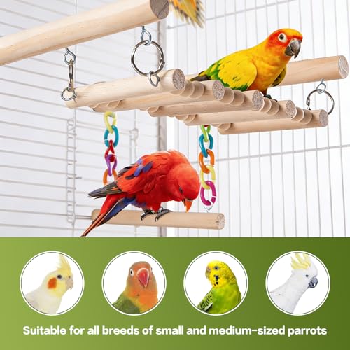 Bird Perches Ladder with Swing,Natural Wood Parrot Climbing Bridge Toys | Wood Climbing Ladder for Parakeet, Exercise Play Stand Parakeet Cage Accessories for Budgie Conure Lovebird Canary,B - color: B