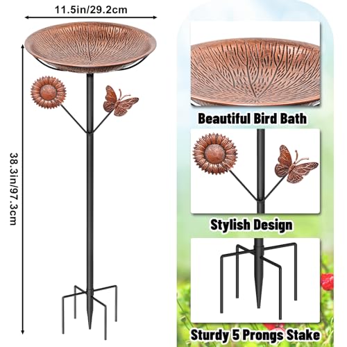 Metal Bird Bath for Outside, Vintage Birdbaths Removable Feeder Bowl with Butterfly Flower, Easy to Clean Birdfeeder for Outdoors Garden Yard Lawn Decor - color: Vintage Brown, Butterfly