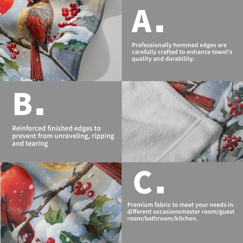 Winter Red Bird Hand Towels Pack of 2 Sweet Couple Cardinal Fingertip Towels Birds Holly Berry Branches Snow Christmas Holiday Bathroom Towels Soft Fast Drying Face Towel for Kitchen Spa Gym - color: Winter Bird