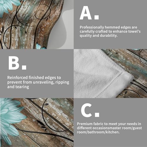 Giwawa Rustic Barn Sunflower Wooden Hand Towel 15x30 Set of 2, Fall Teal Daisy Flower Plank Fingertip Towel Retro Board Face Towel Country Barnwood Washcloth for Bathroom Farmhouse Log Cabin - color: Board Daisy Teal