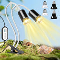 Hermit Crab Heat Lamp, Double-Head Reptile Heat Lamp with Clamp, Reptile Light with Rotatable Hose and Timer, Suitable for Reptiles Lizard Turtle Tortoise Snake Bearded Dragon, 4 Bulbs 25W+50W - size: Double-Head