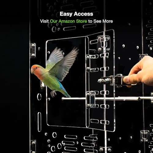 GuineaLoft™ Model-ET223 Crystal Clear Acrylic Bird Cage | 2'x2'x3' Mid-Sized Tall Cage W/ Stainless Steel Mesh Top & Bottom, Dual Side Doors, & Reusable Canvas Bottom - color: Model-ET223