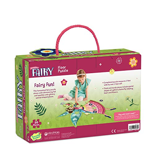 Peaceable Kingdom Jumbo Fairy Floor Puzzle 50 Pieces | A 50-piece floor puzzle that builds focus and patience. Includes storage box with a carrying cord. - style: Fairy